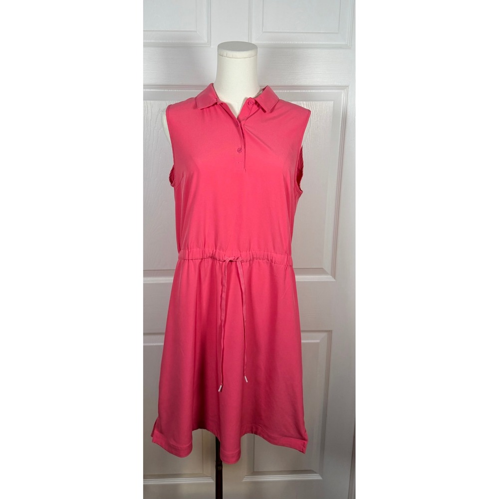 Puma Womens Sleeveless Polo Dress Pink Drawstring Waist Athletic Golf Size L
